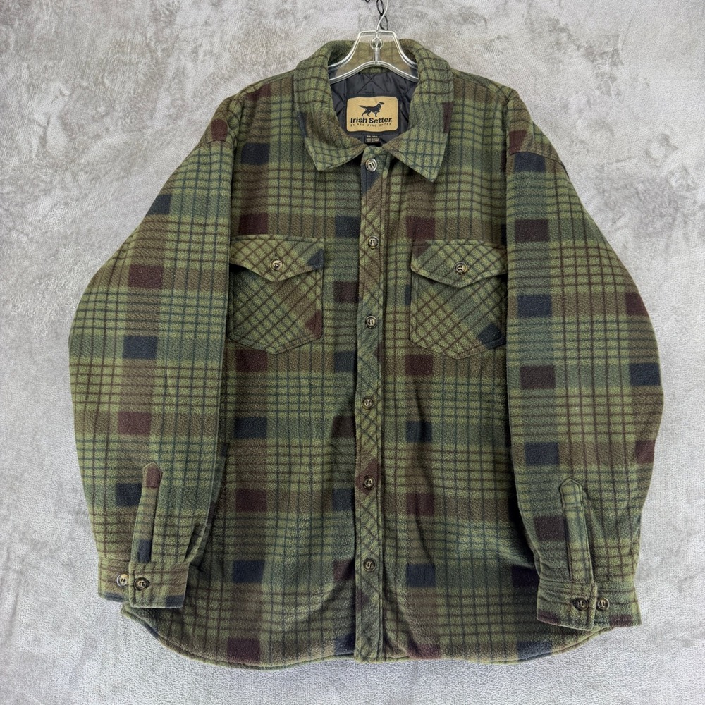 Irish Setter Shirt Jacket Mens 2XL 18J321 Green Plaid Button-Down EUC